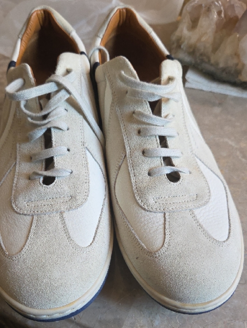 Coach Men’s Cream Suede & Leather Sneakers with Navy Stripe - Picture 4 of 8